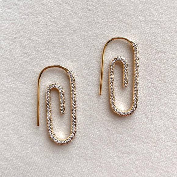 PAVE PAPER CLIP EARRINGS - Picture 1 of 3